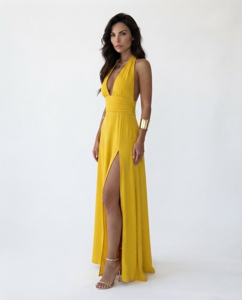 Halter Neck Slit Maxi Dress