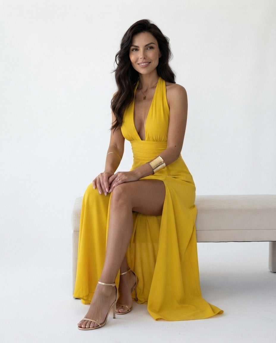 Halter Neck Slit Maxi Dress
