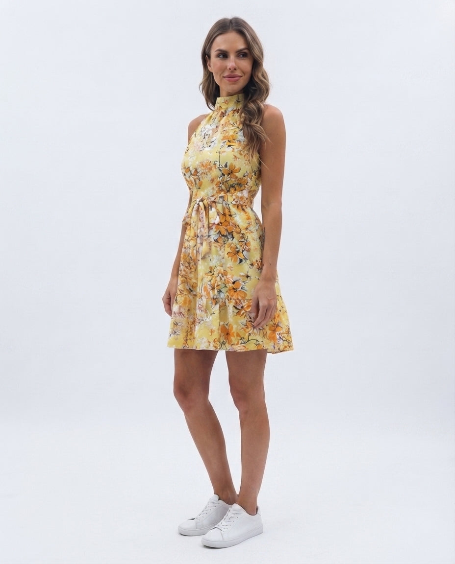 Halter Neck Tie Waist Mini Dress
