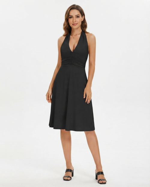 Halter Neck Ruched Midi Dress