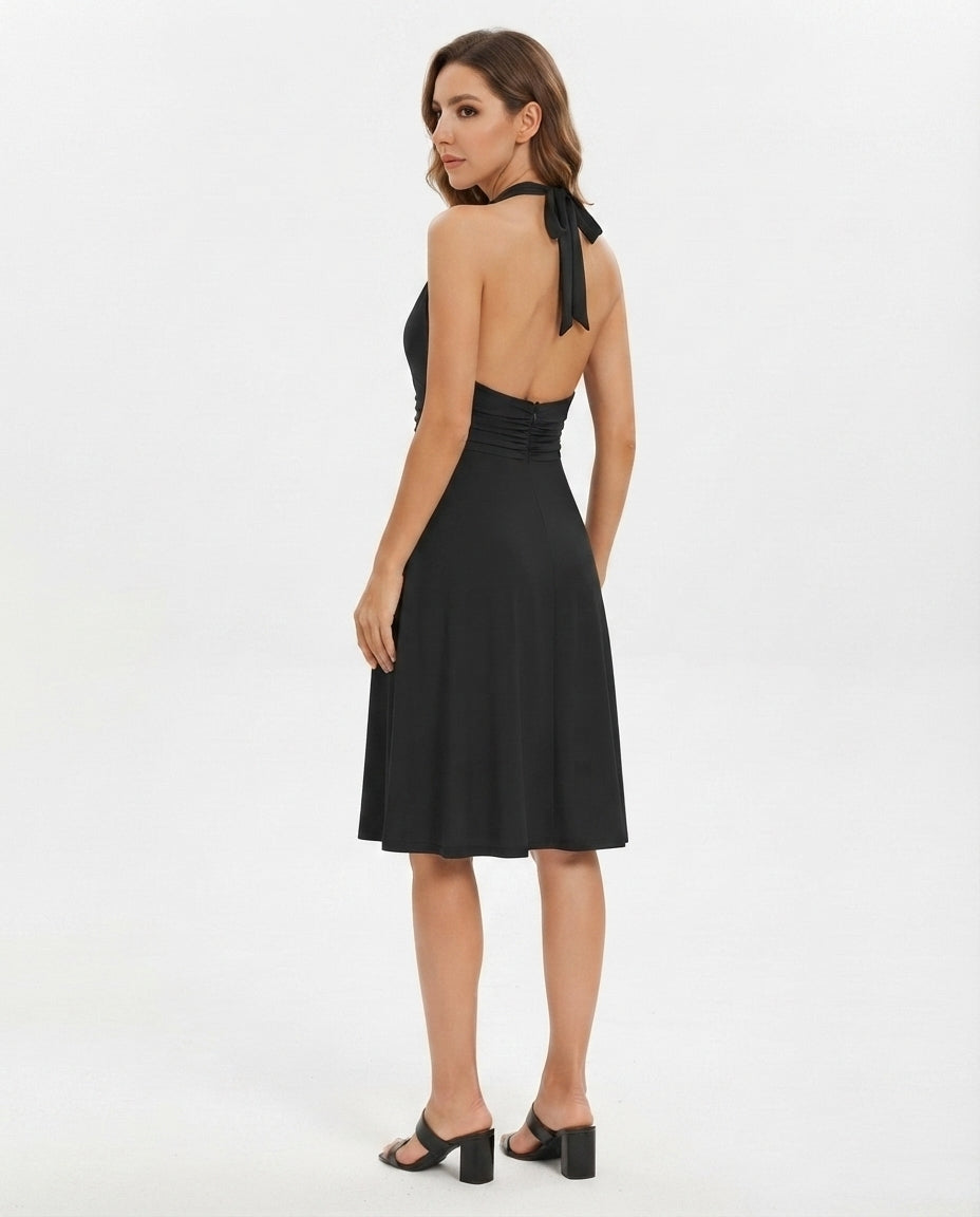 Halter Neck Ruched Midi Dress