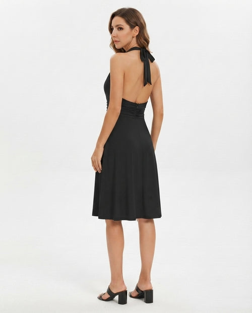 Halter Neck Ruched Midi Dress