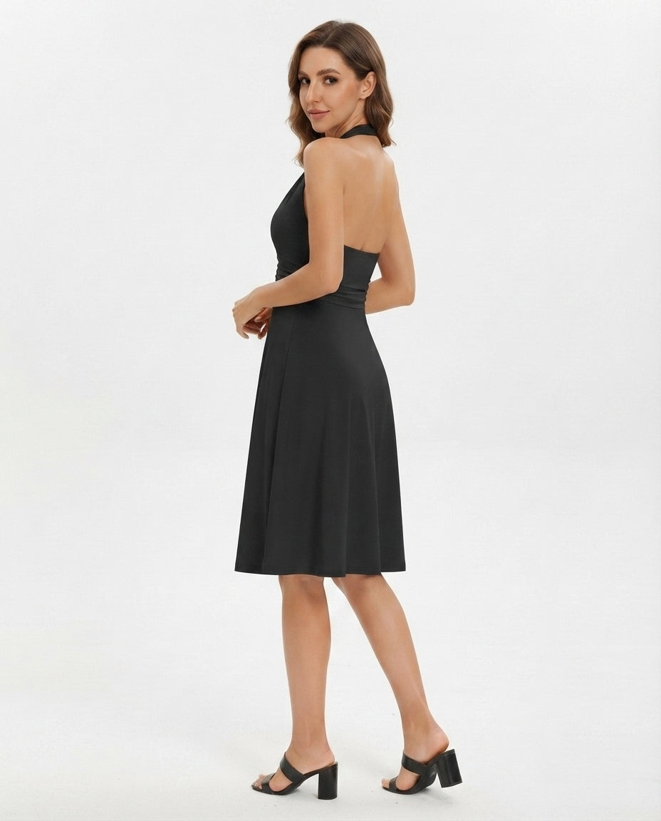 Halter Neck Ruched Midi Dress