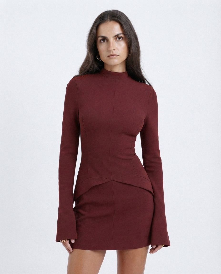 Mock Neck Peplum Mini Dress