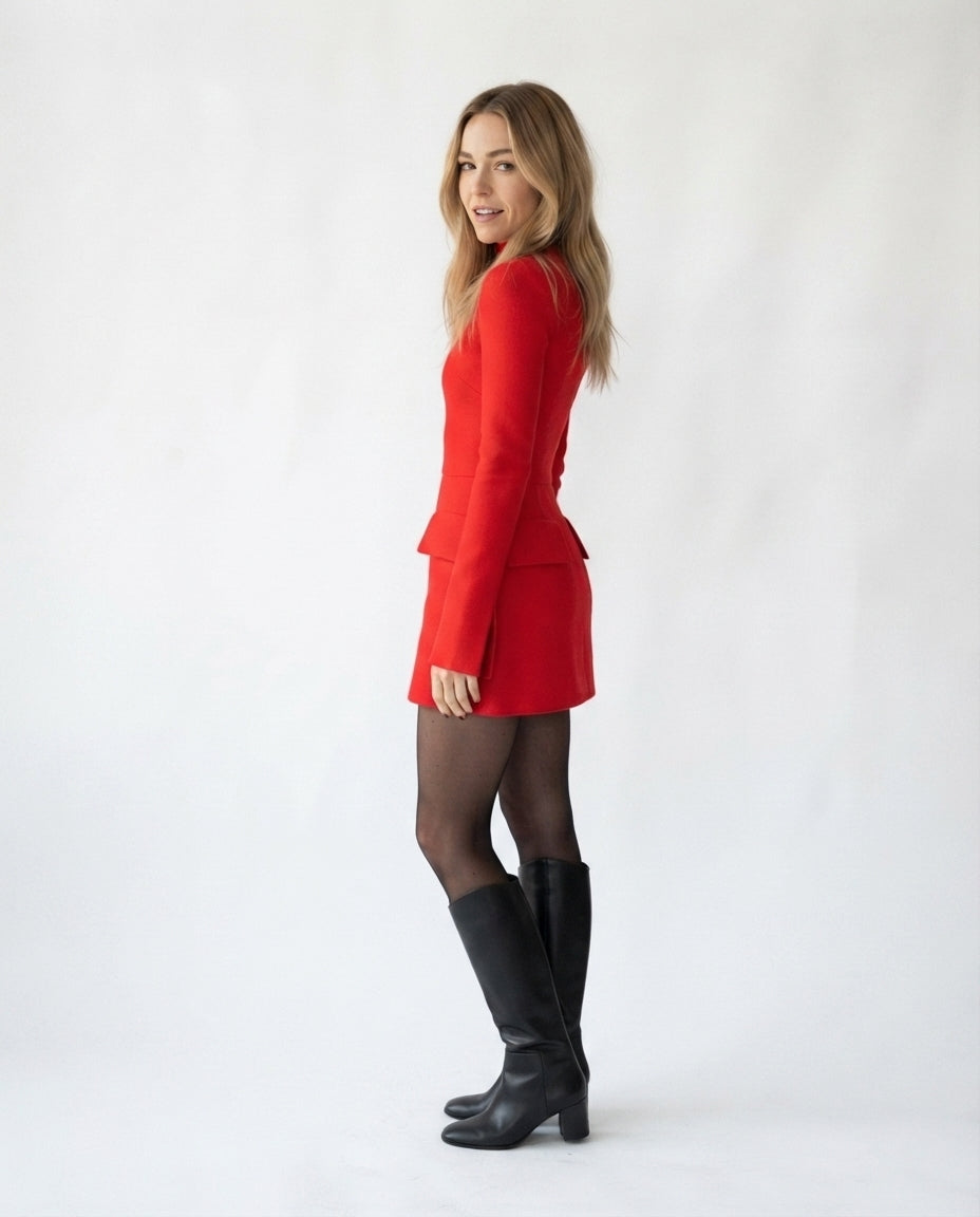 Mock Neck Peplum Mini Dress