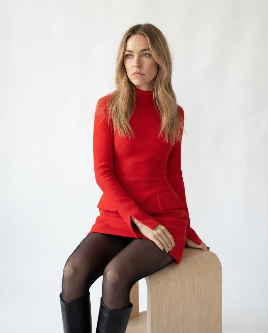 Mock Neck Peplum Mini Dress