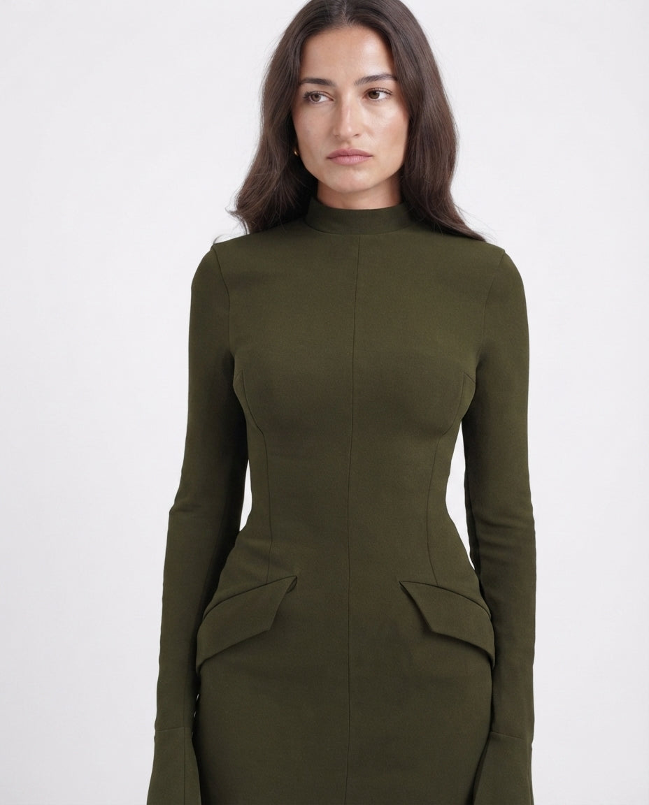 Mock Neck Peplum Mini Dress