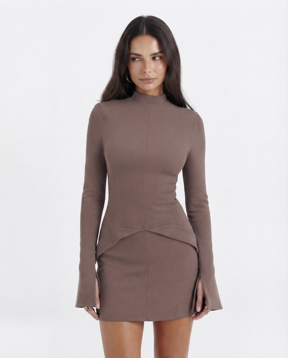 Mock Neck Peplum Mini Dress