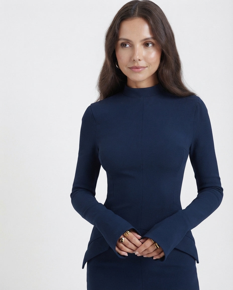 Mock Neck Peplum Mini Dress