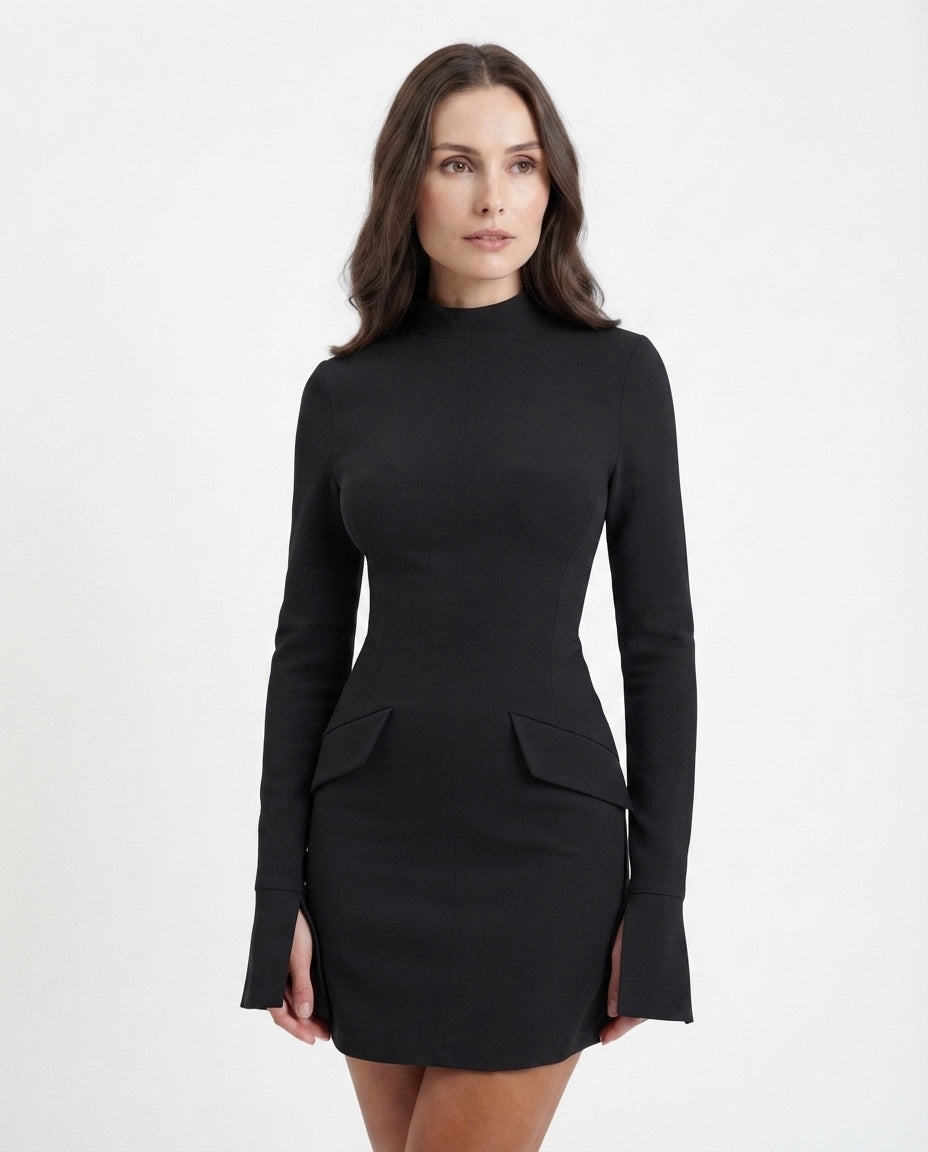 Mock Neck Peplum Mini Dress