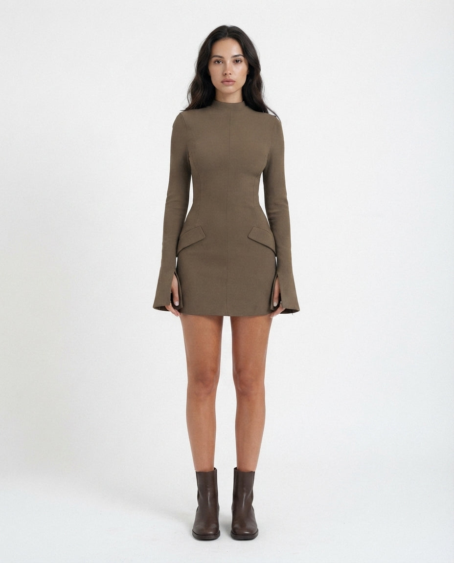 Mock Neck Peplum Mini Dress