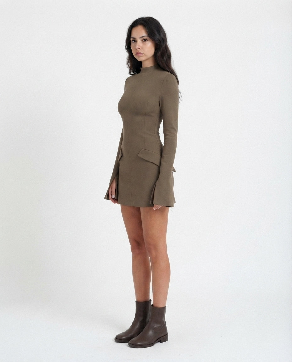 Mock Neck Peplum Mini Dress