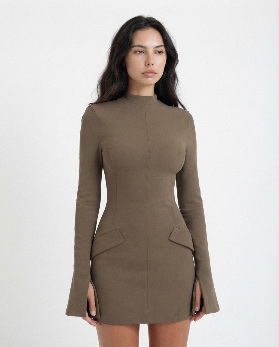 Mock Neck Peplum Mini Dress