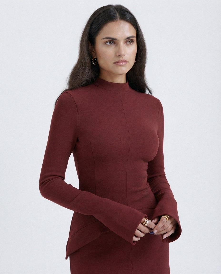 Mock Neck Peplum Mini Dress
