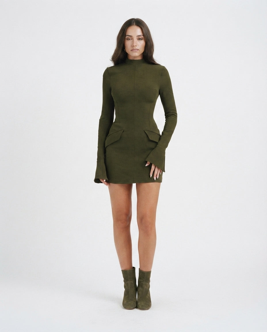 Mock Neck Peplum Mini Dress