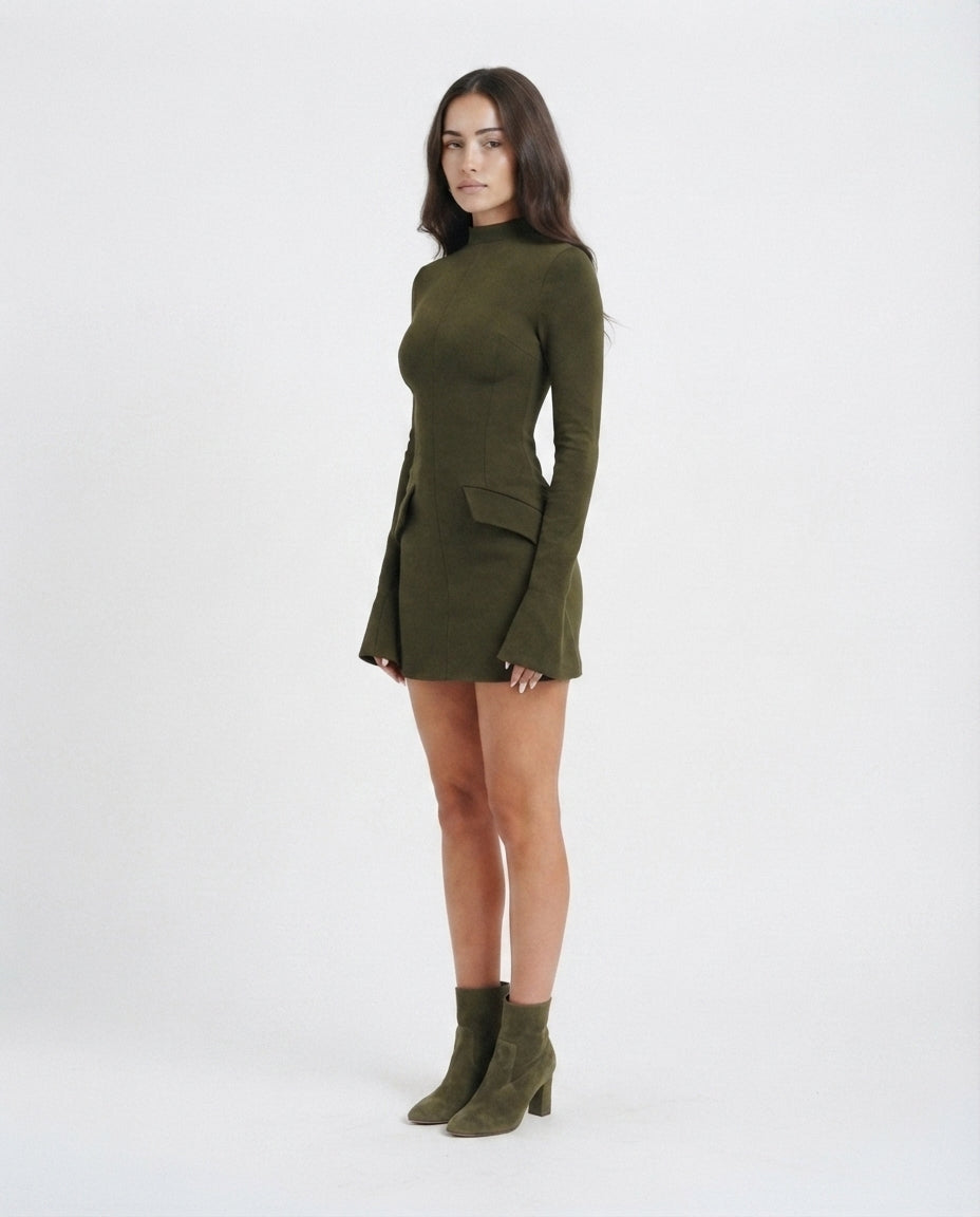 Mock Neck Peplum Mini Dress