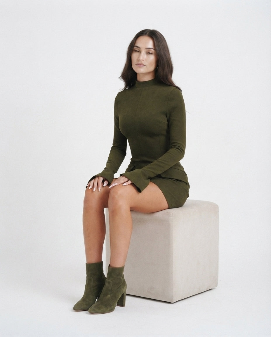 Mock Neck Peplum Mini Dress