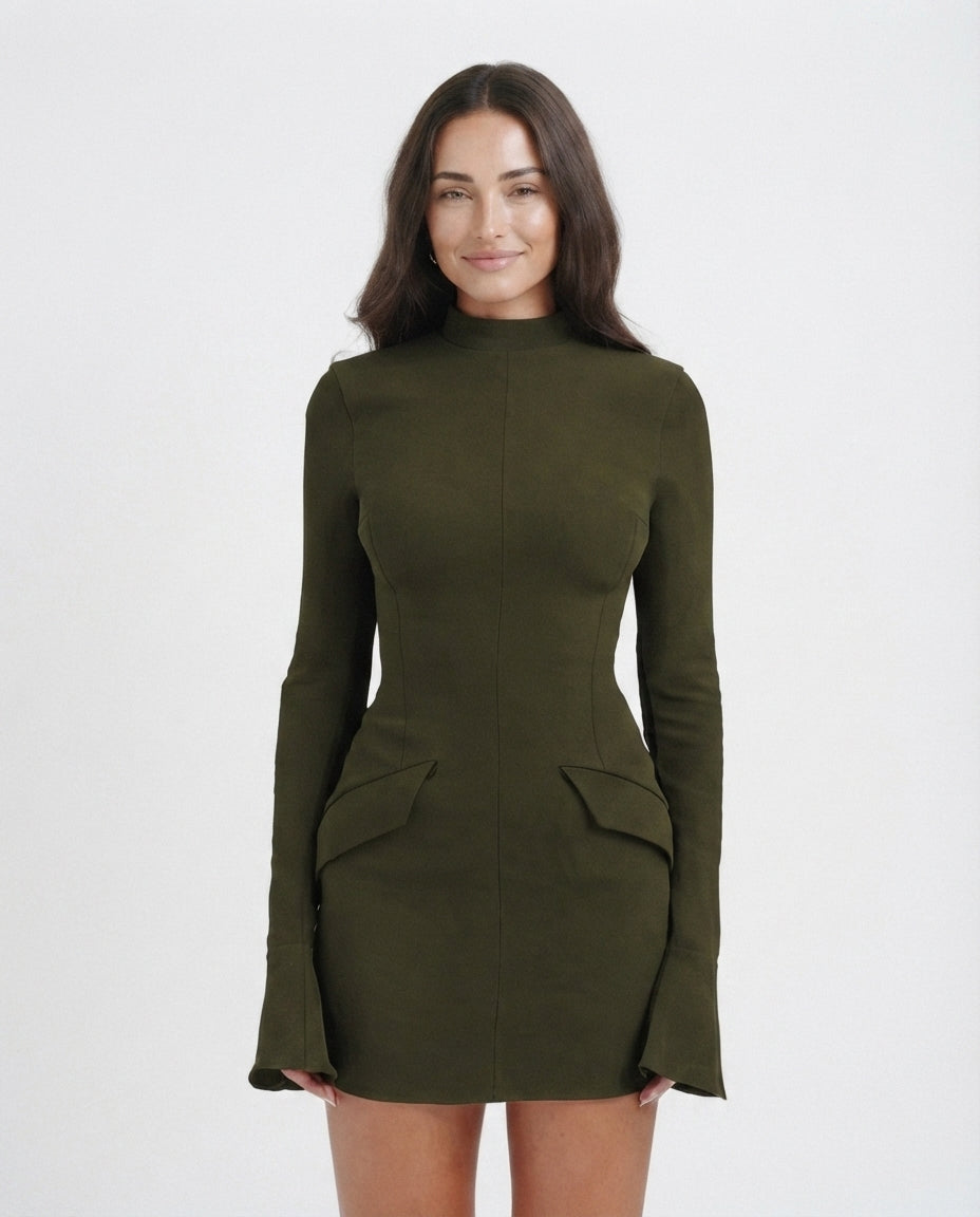 Mock Neck Peplum Mini Dress
