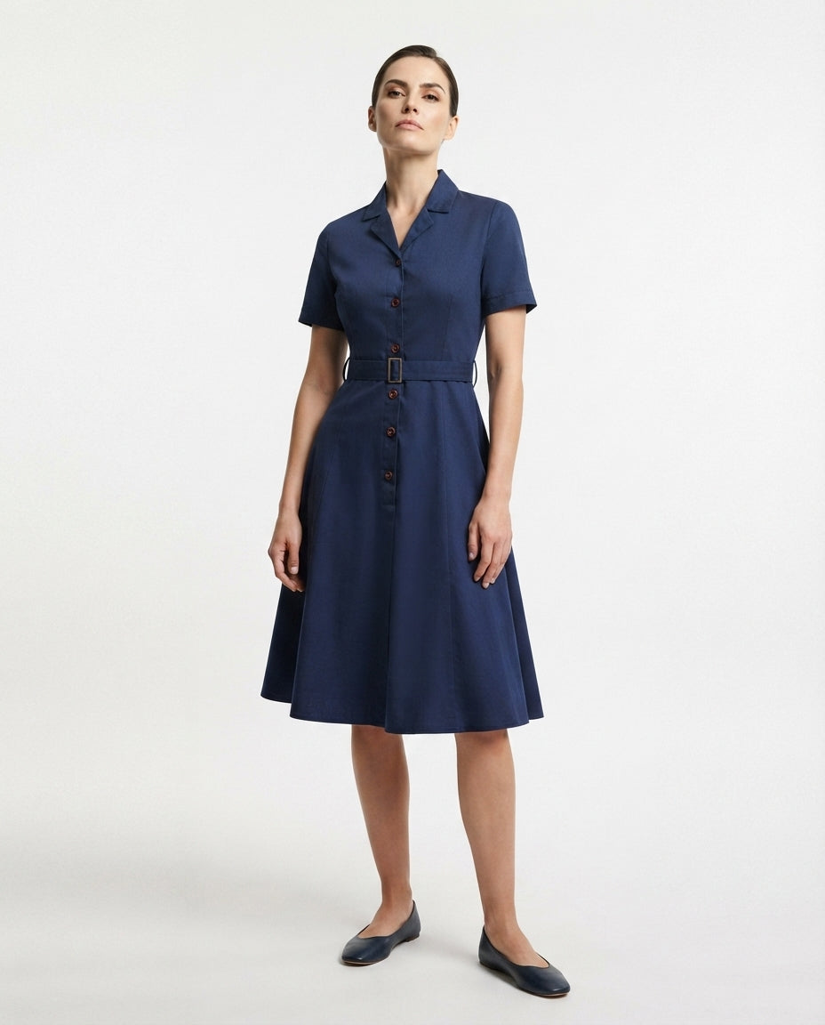 Belted Button Down Midi Dress