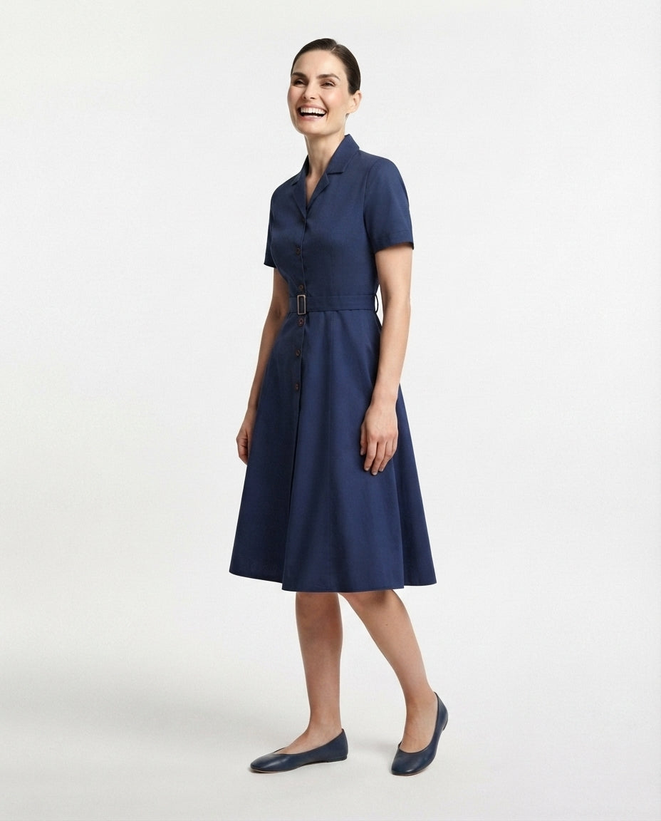 Belted Button Down Midi Dress