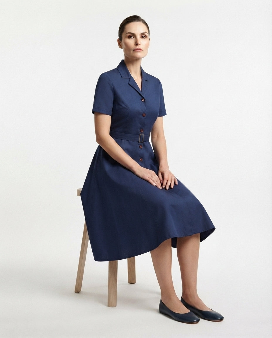 Belted Button Down Midi Dress