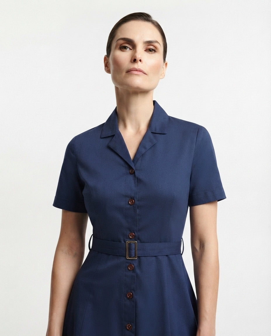 Belted Button Down Midi Dress