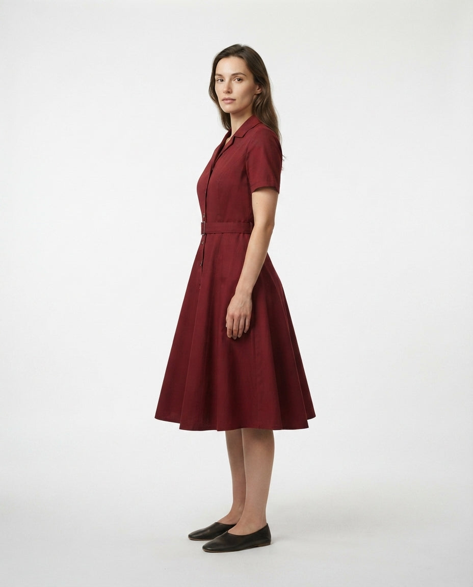 Belted Button Down Midi Dress