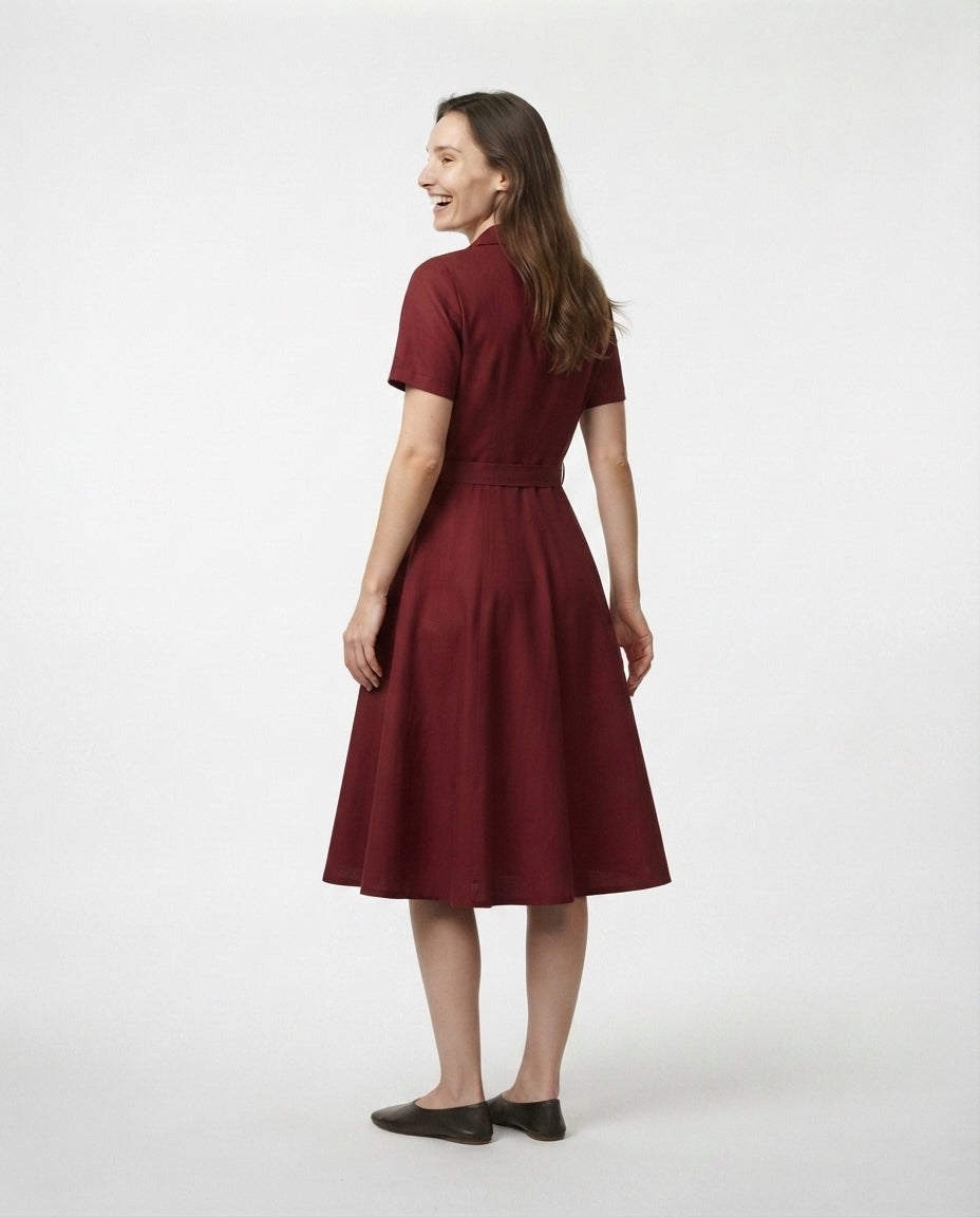 Belted Button Down Midi Dress