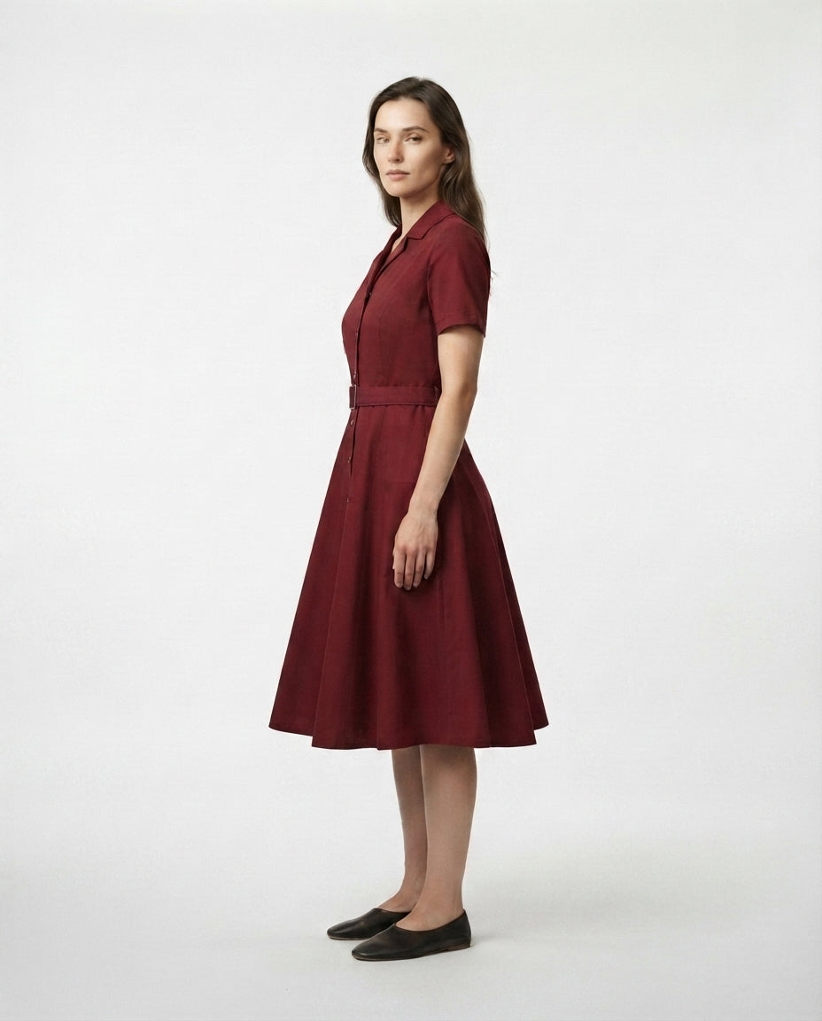 Belted Button Down Midi Dress