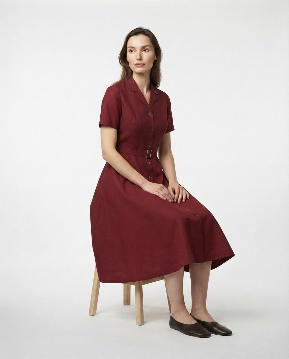 Belted Button Down Midi Dress