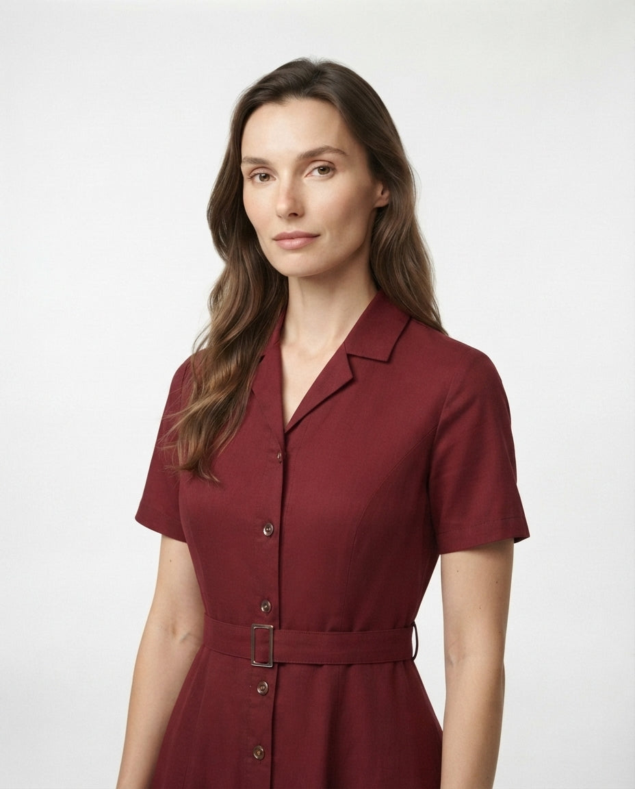 Belted Button Down Midi Dress