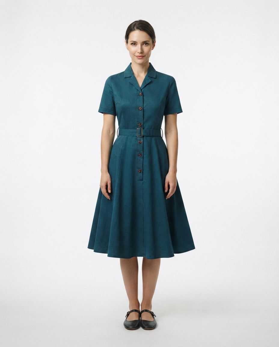 Belted Button Down Midi Dress