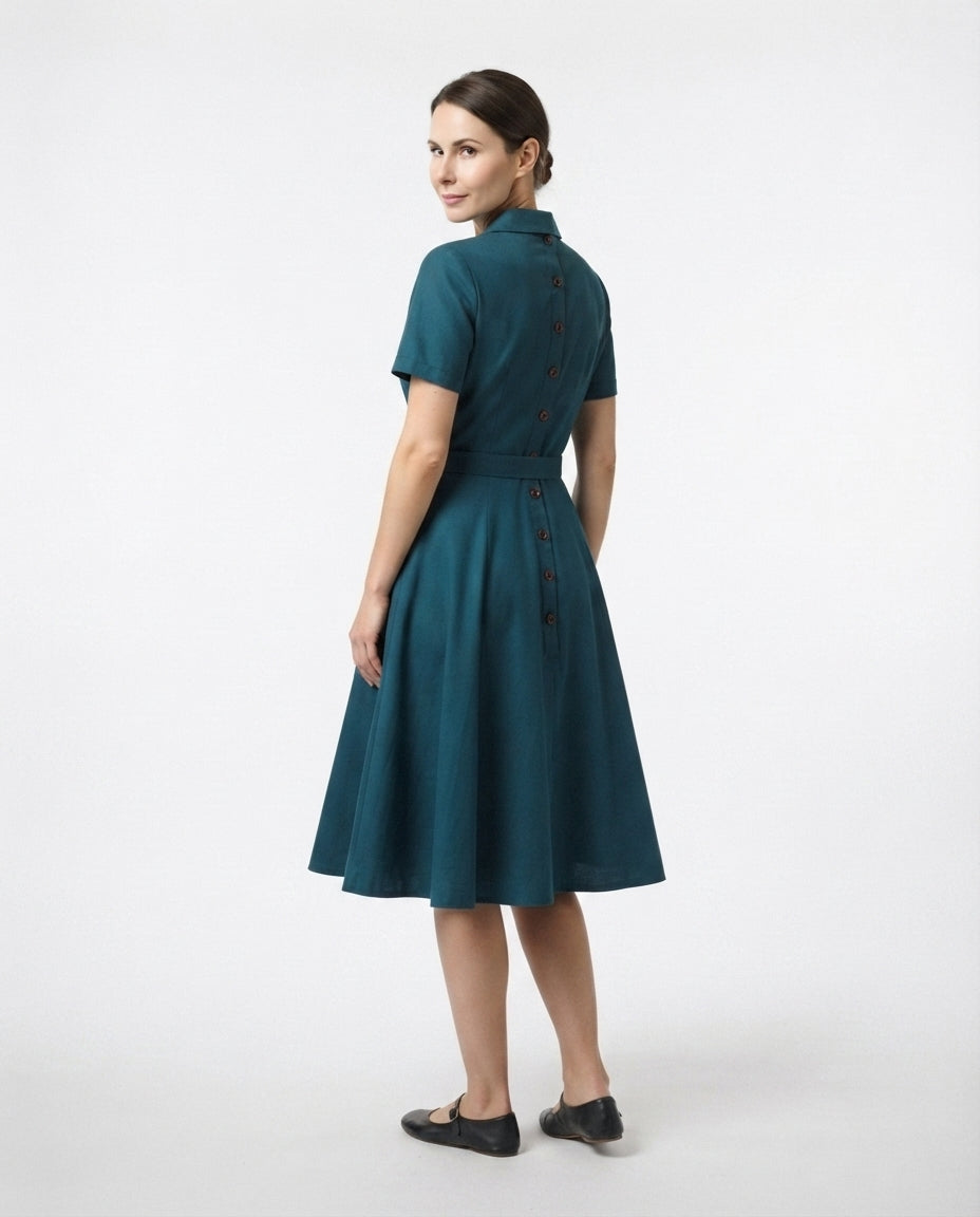 Belted Button Down Midi Dress