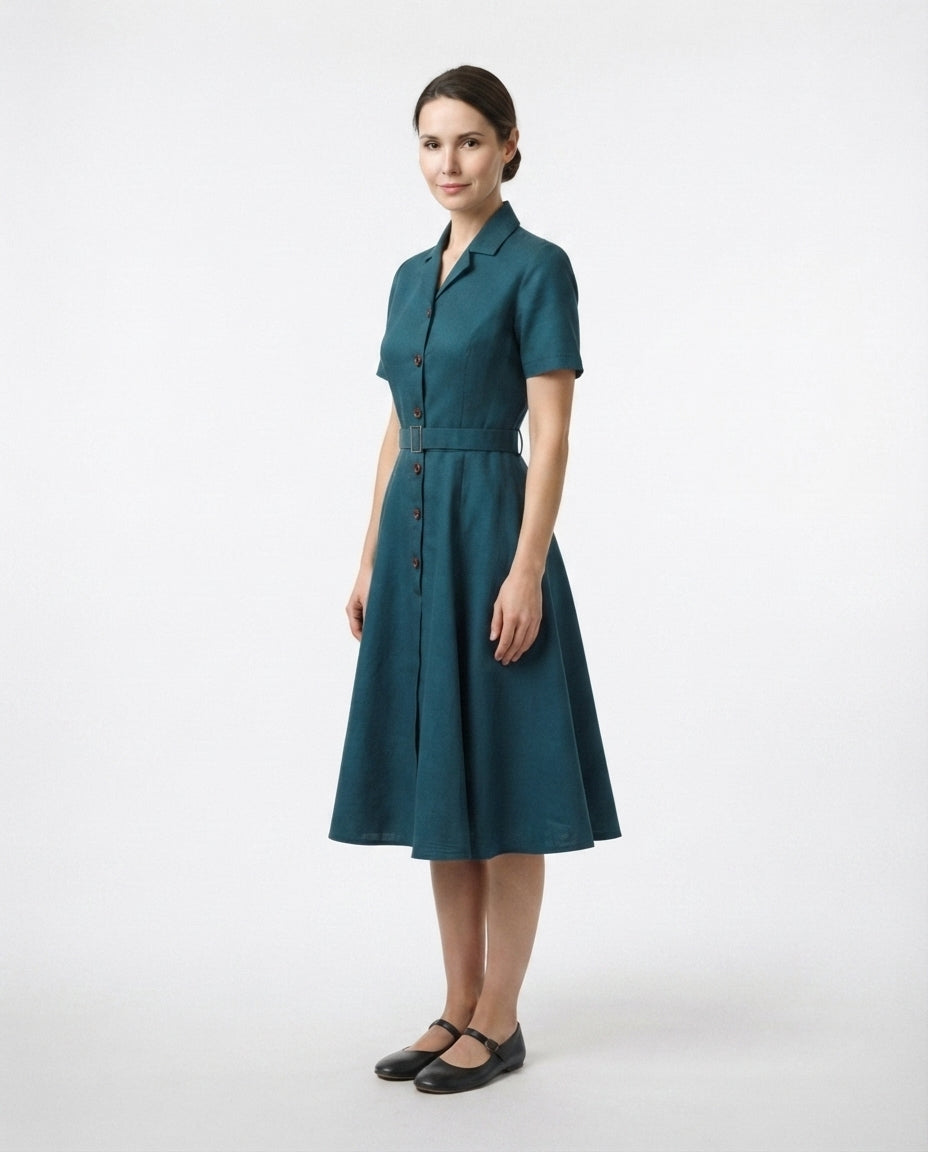 Belted Button Down Midi Dress