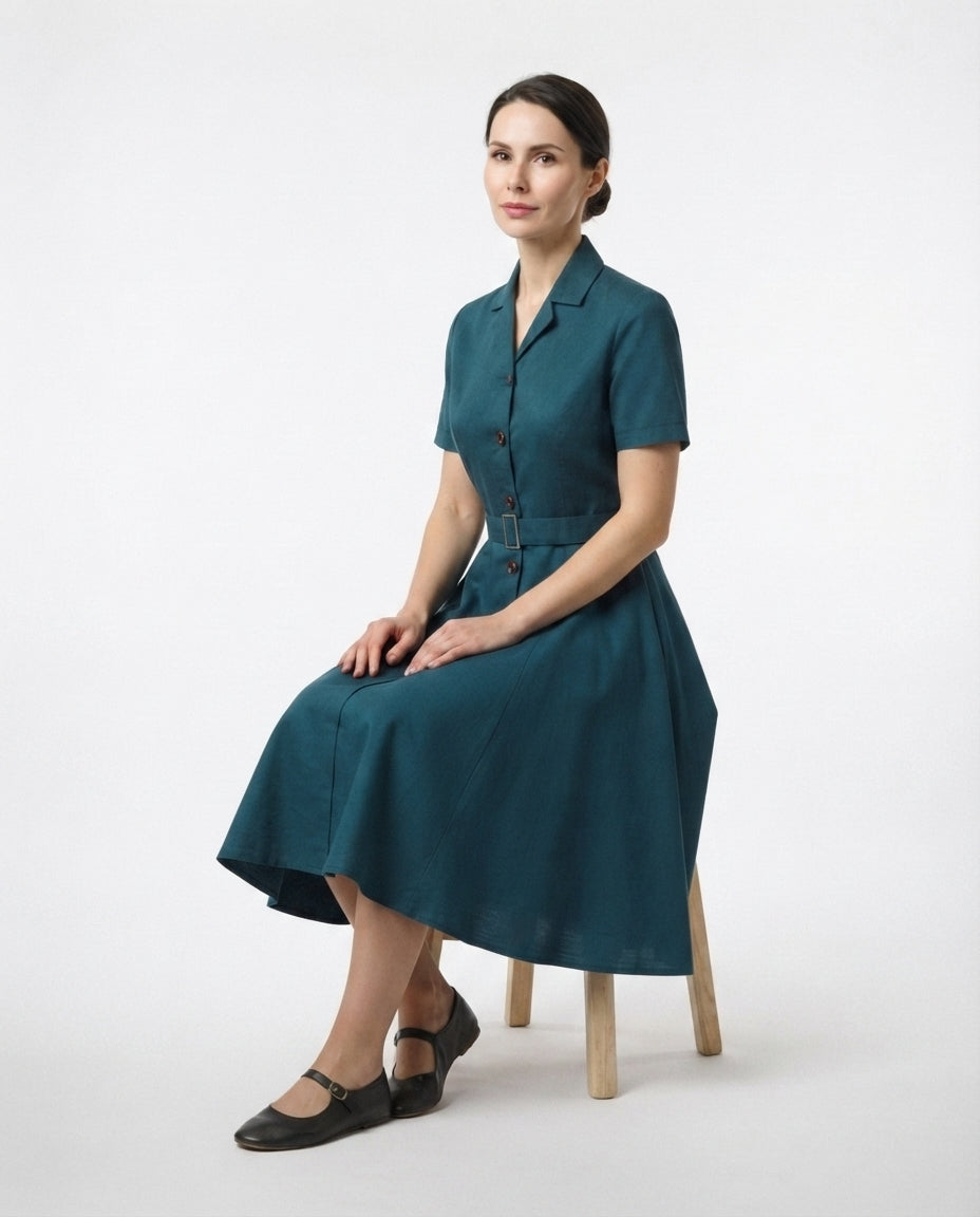 Belted Button Down Midi Dress