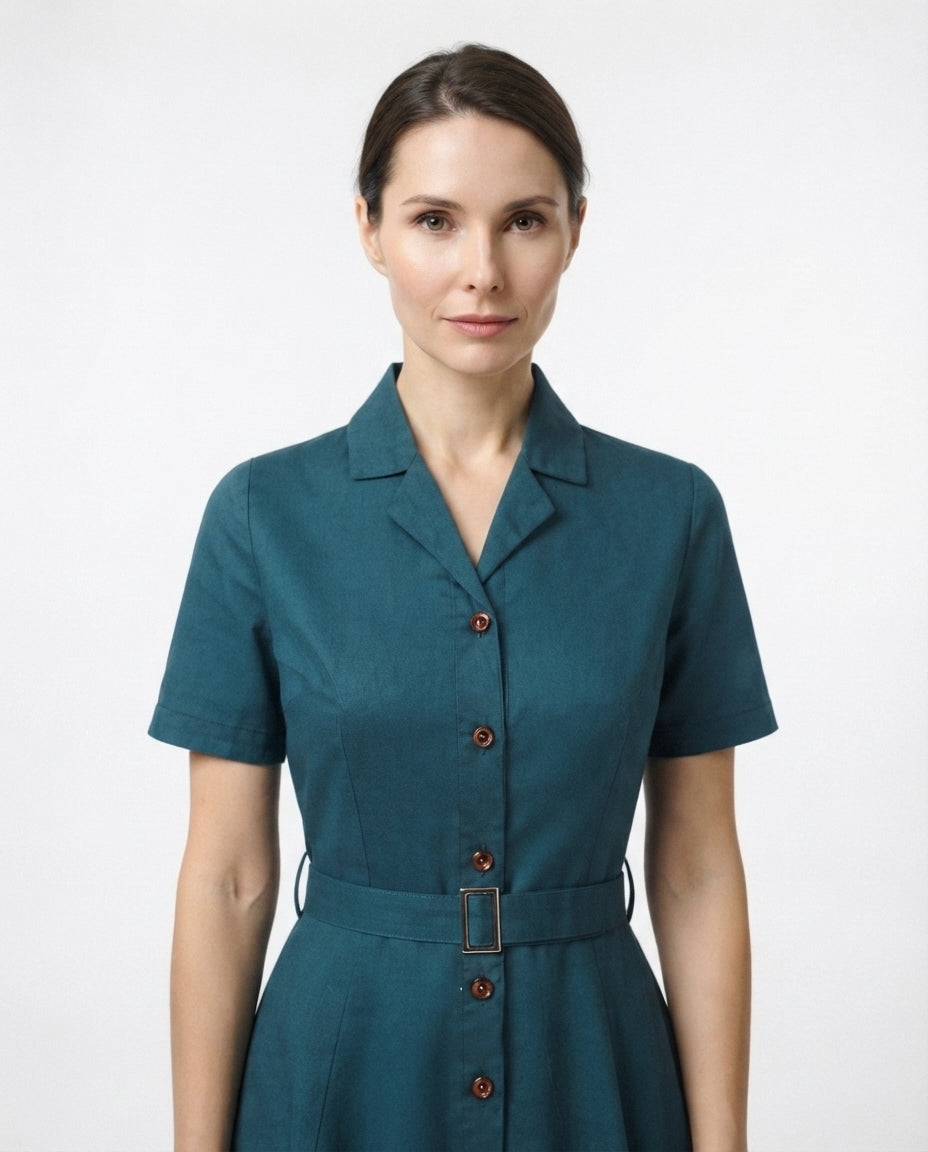 Belted Button Down Midi Dress