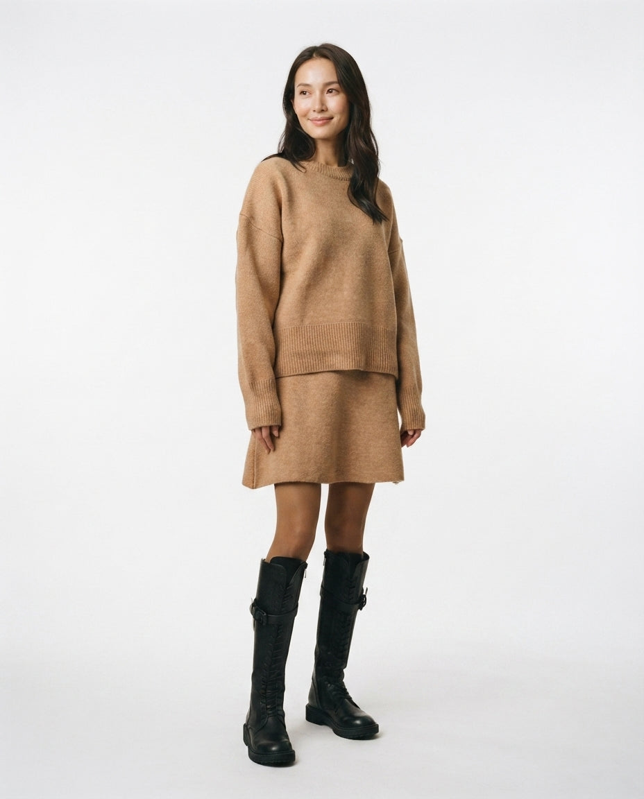 Ribbed Knit Sweater Skirt Set