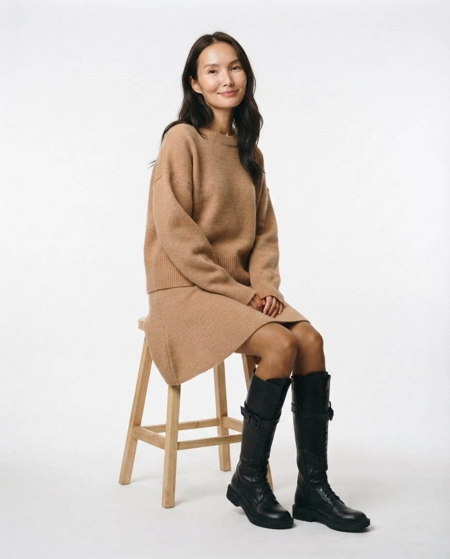 Ribbed Knit Sweater Skirt Set