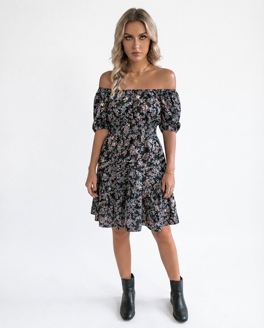 Off Shoulder Smocked Midi Dress