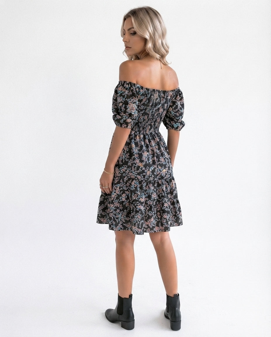 Off Shoulder Smocked Midi Dress