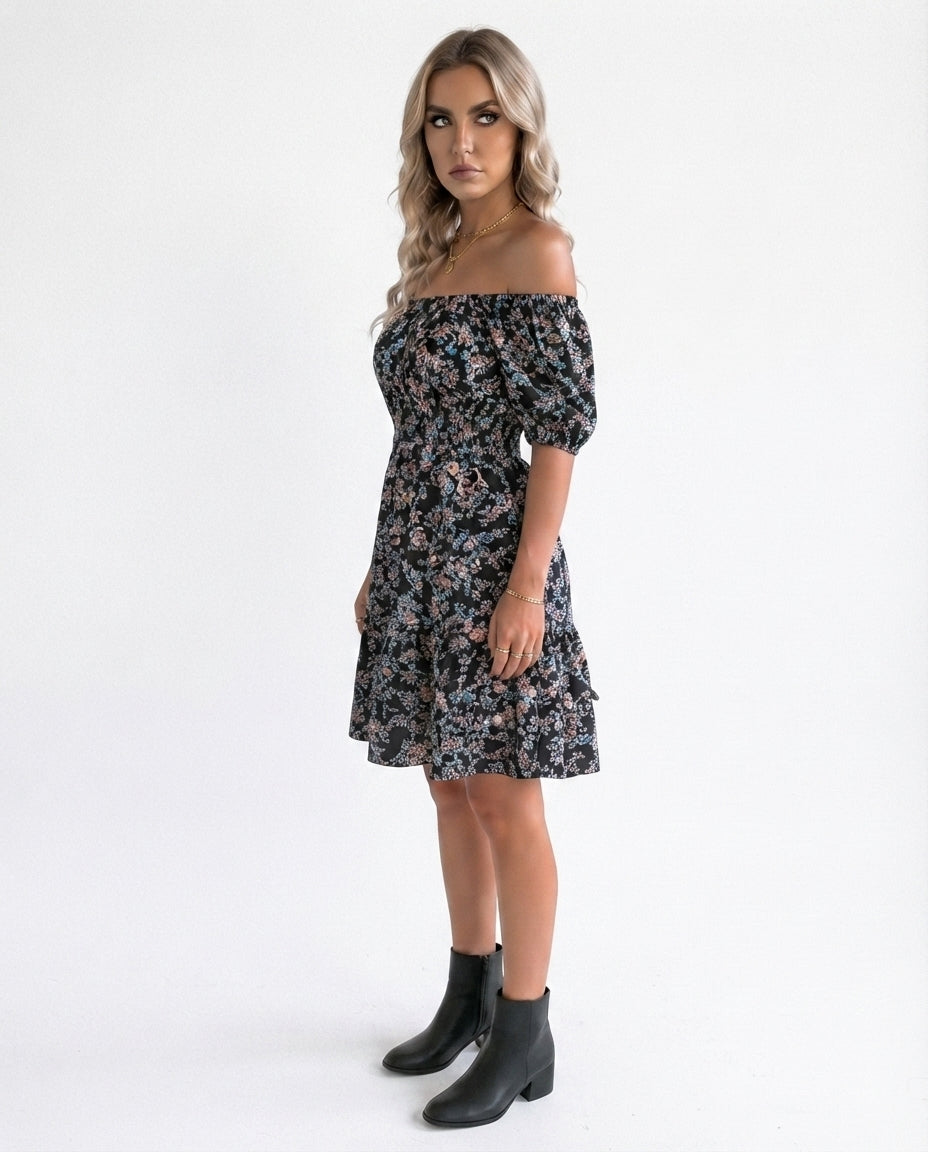Off Shoulder Smocked Midi Dress