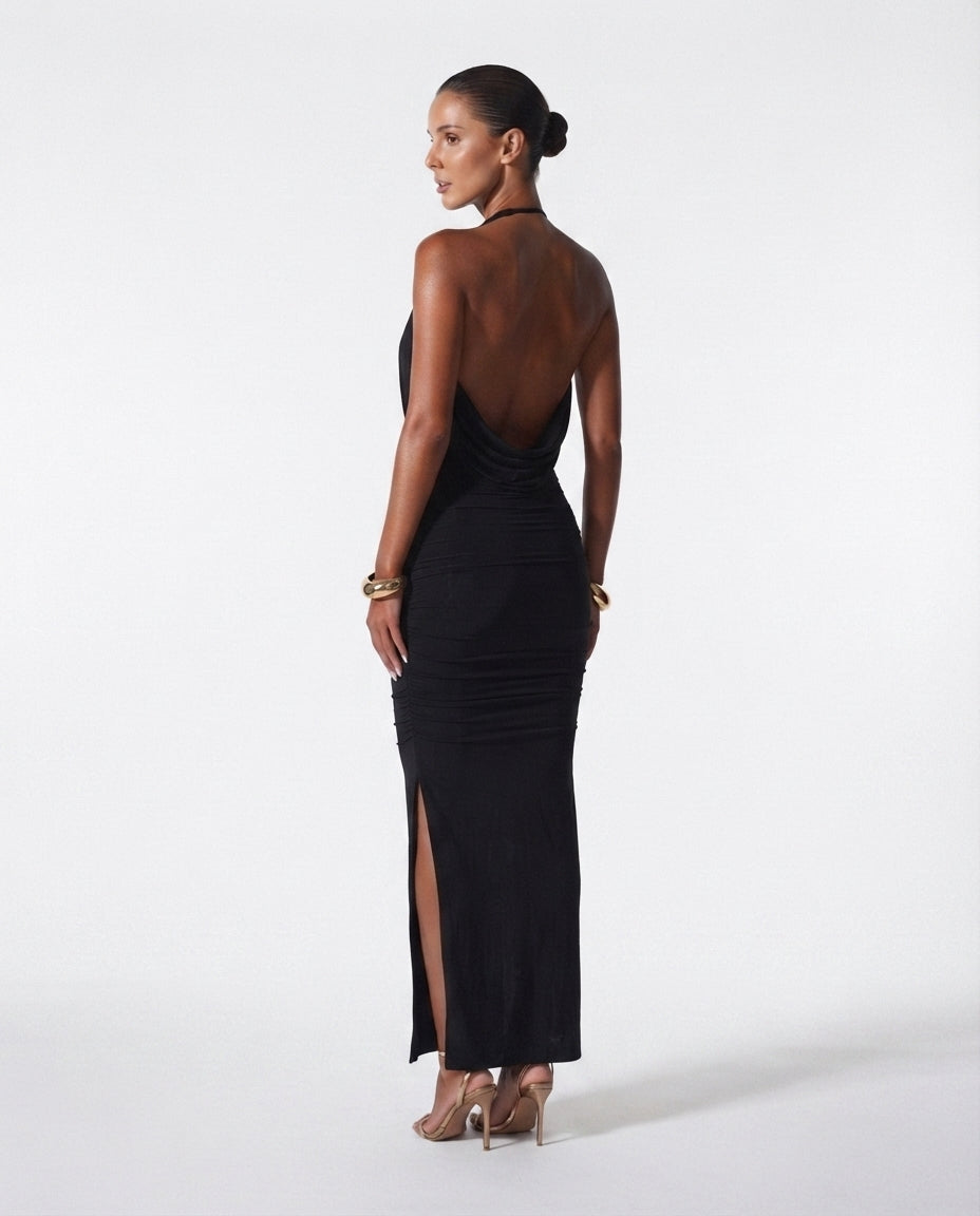 Cowl Neck Halter Maxi Dress