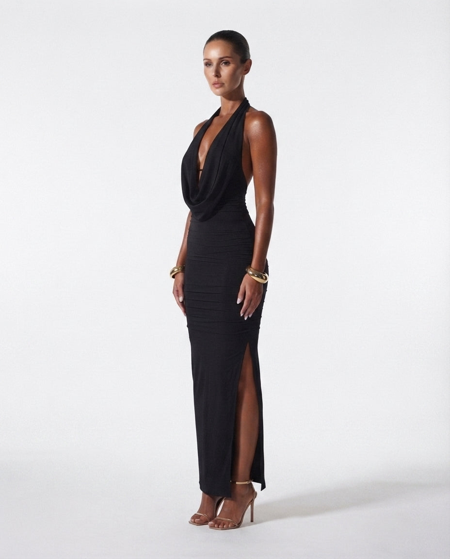 Cowl Neck Halter Maxi Dress