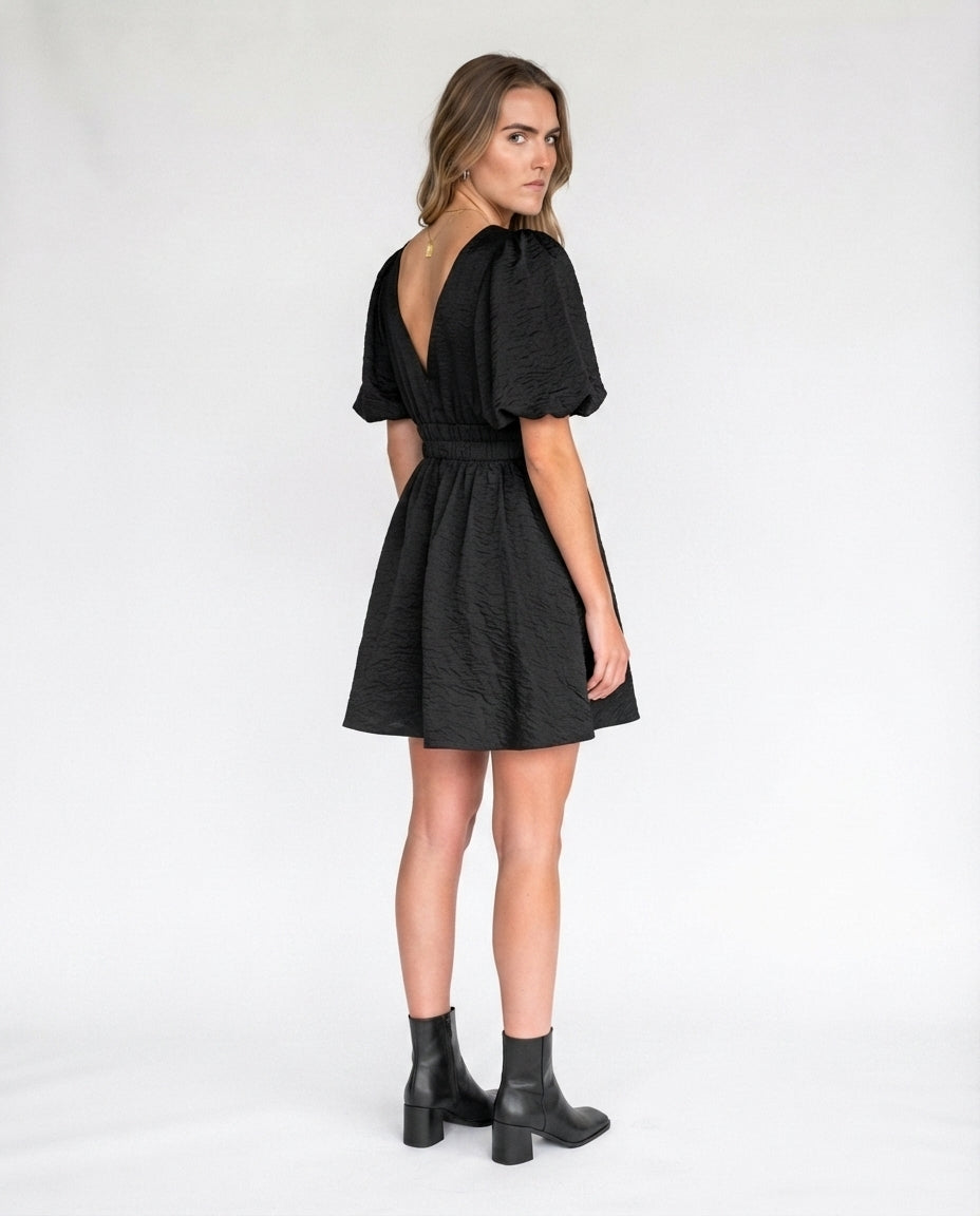 Puff Sleeve Smocked Waist Mini Dress