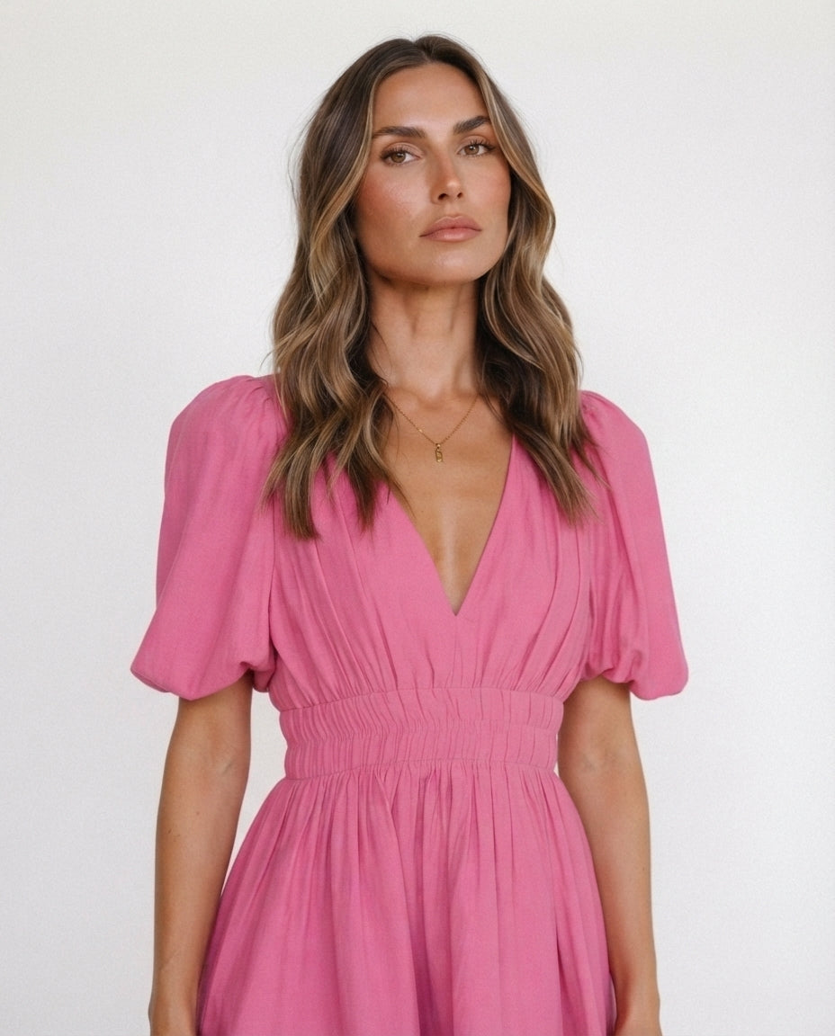 Puff Sleeve Smocked Waist Mini Dress