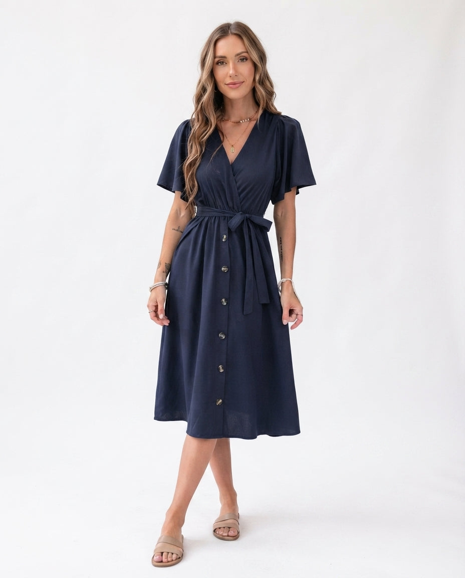 Wrap Front Midi Dress