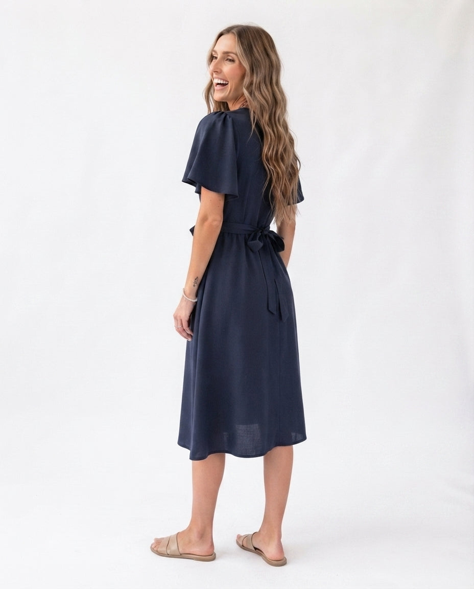 Wrap Front Midi Dress