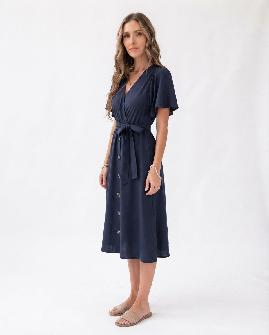 Wrap Front Midi Dress