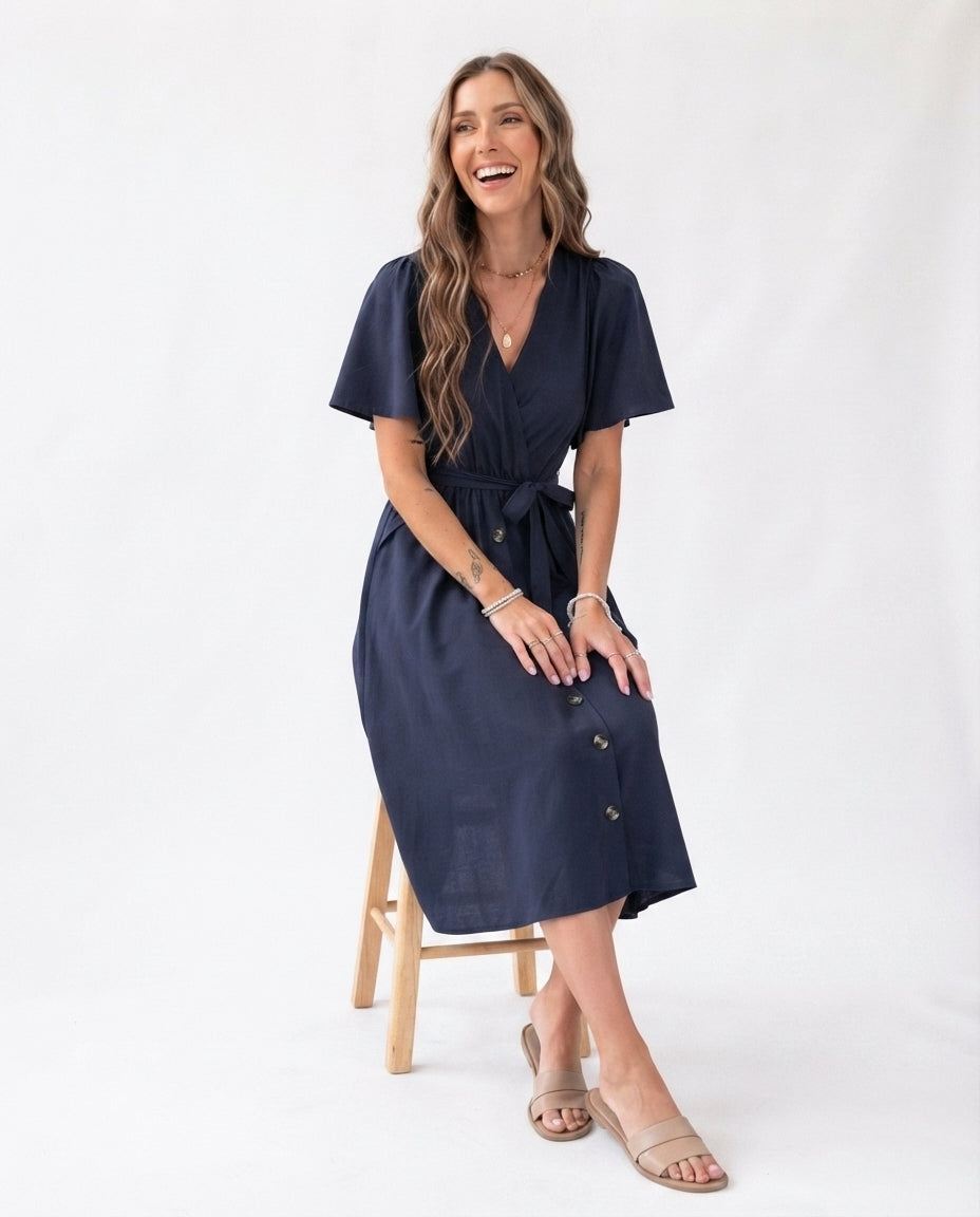 Wrap Front Midi Dress