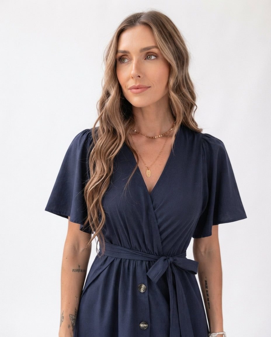 Wrap Front Midi Dress